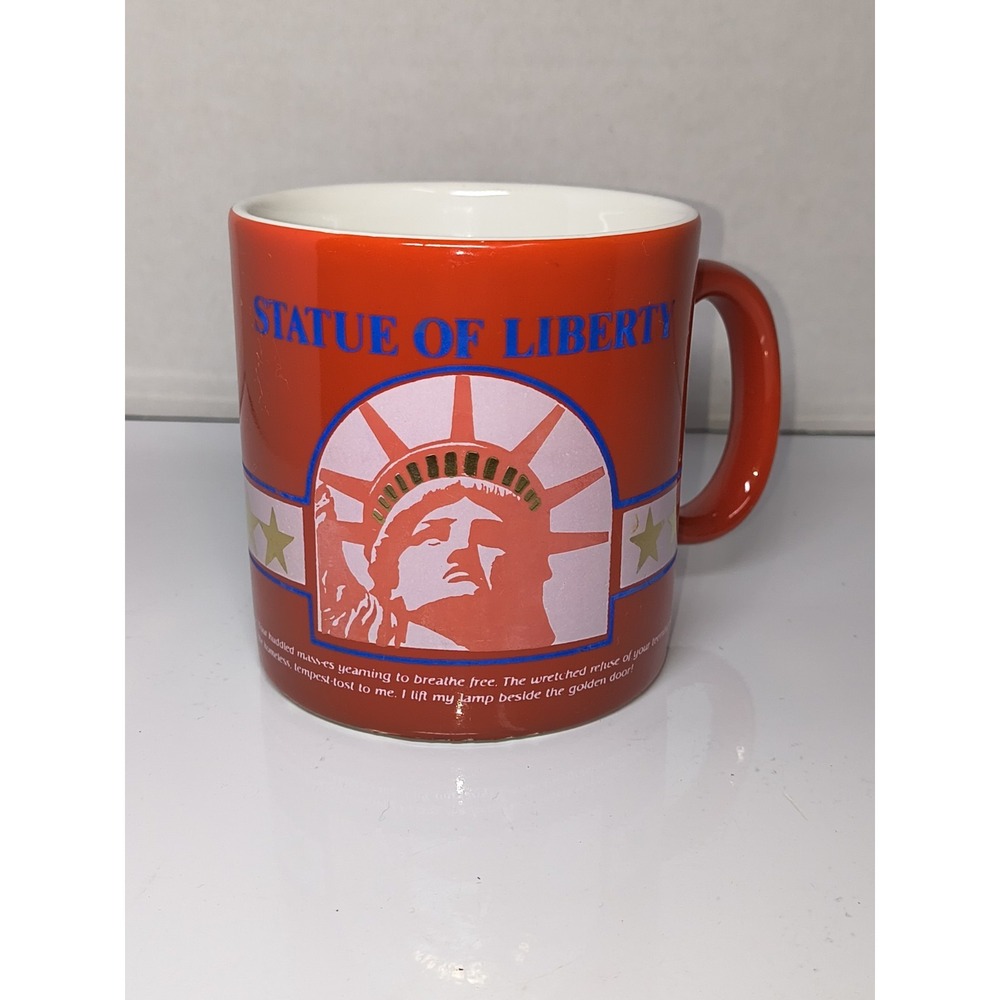 Vintage Statue Of Liberty Coffee Mug Tea Cup Red Glaze Ceramic‎ Made In England